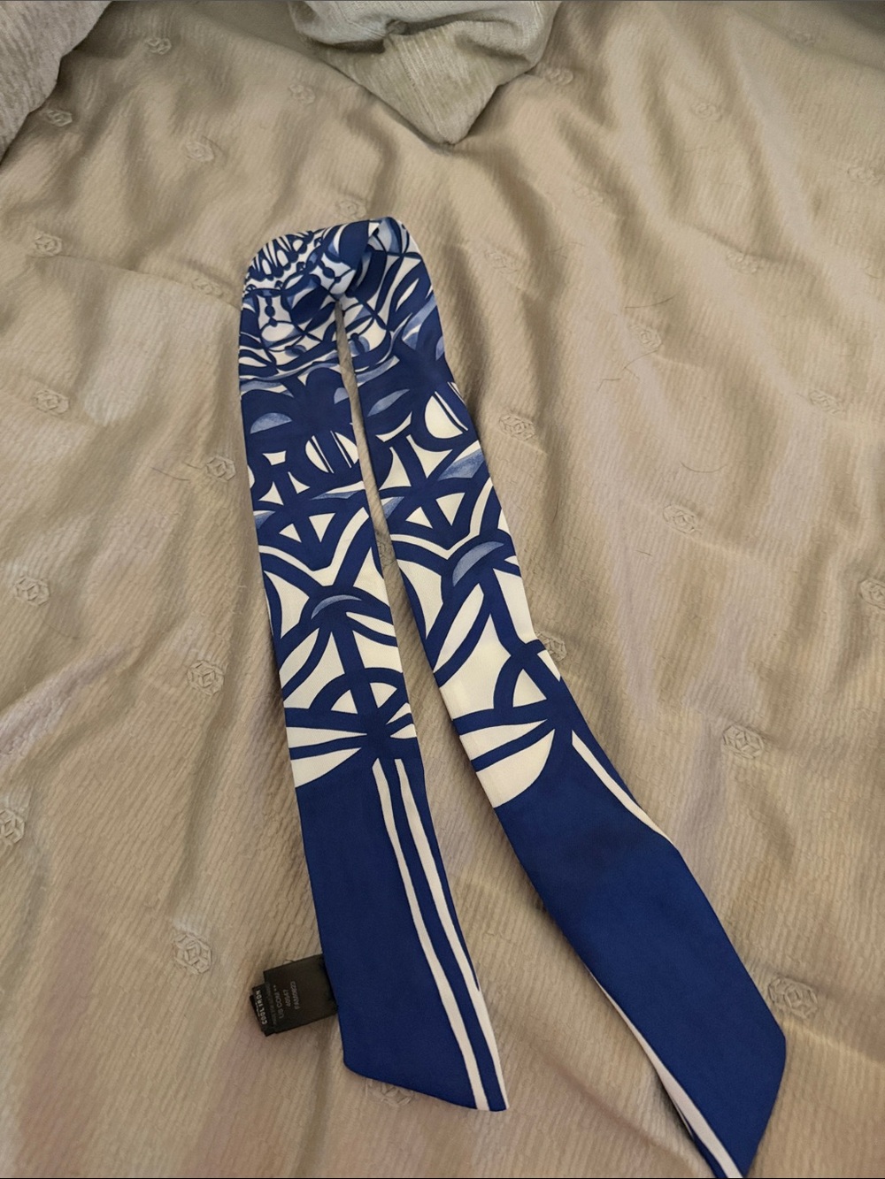 Loro Piana Navy and Ivory Geometric Silk Scarf Tie